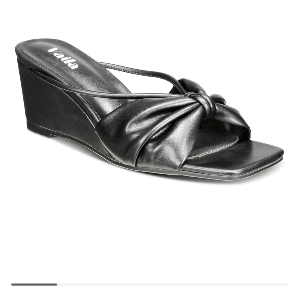 Black Glossy Wedge Slip-On Sandals